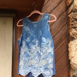 Size M Blue Tank with Lace Detail